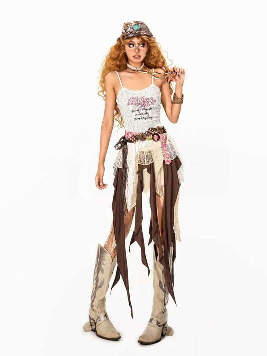 evilyumi Vintage Lace Miniskirt