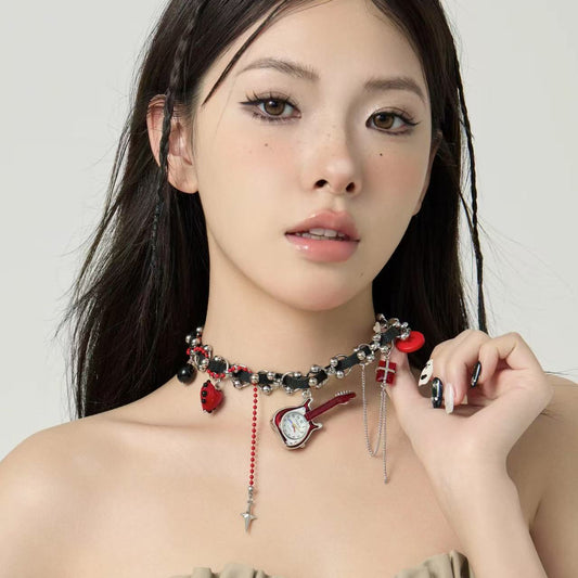 evilyumi Guitar Clock Necklace