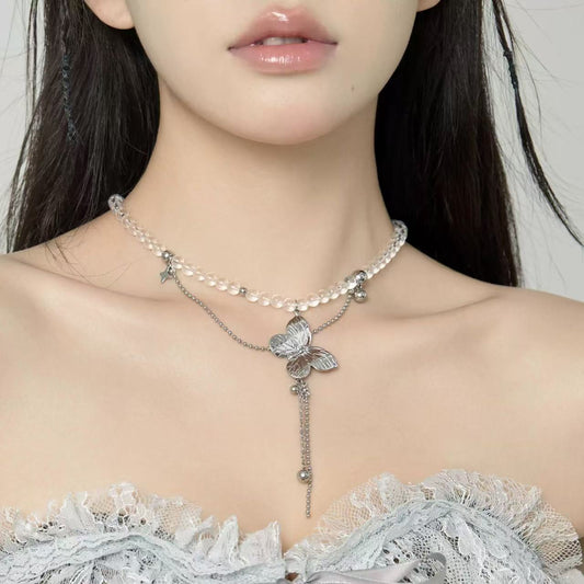 evilyumi Butterfly Crystal Necklace